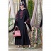 Embroidered abaya with Butterfly sleeves- Black-Coral